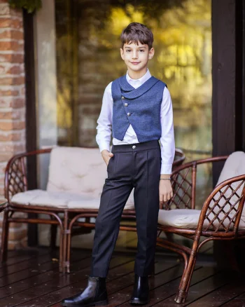 Costum elegant vesta si pantaloni din stofa pentru baieti - Nolan
