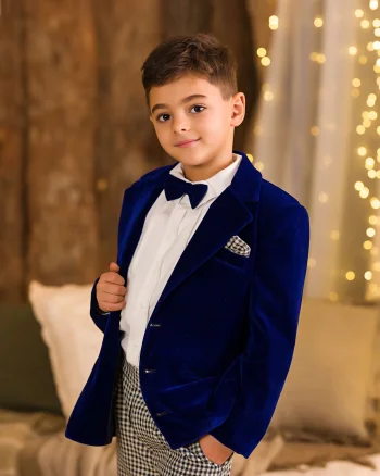 Costum albastru elegant din catifea pentru baieti - Arthur