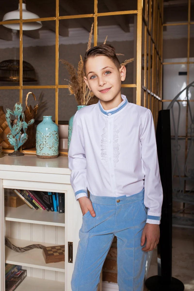 Costum bleu elegant pantalon din catifea si camasa pentru baieti - Liam