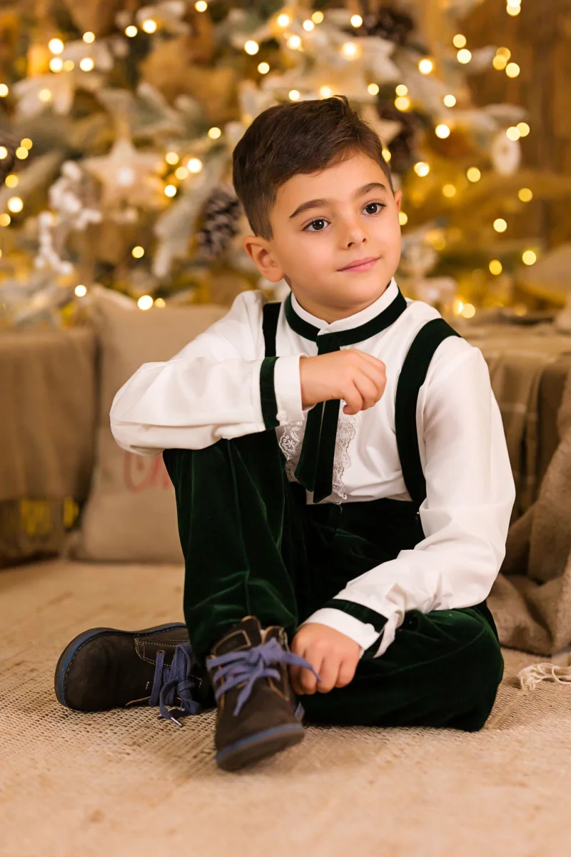 Costum verde elegant din catifea pentru baieti - Peter
