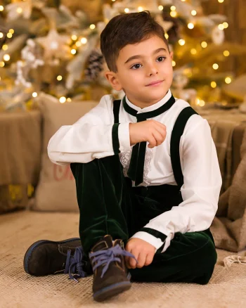 Costum verde elegant din catifea pentru baieti - Peter