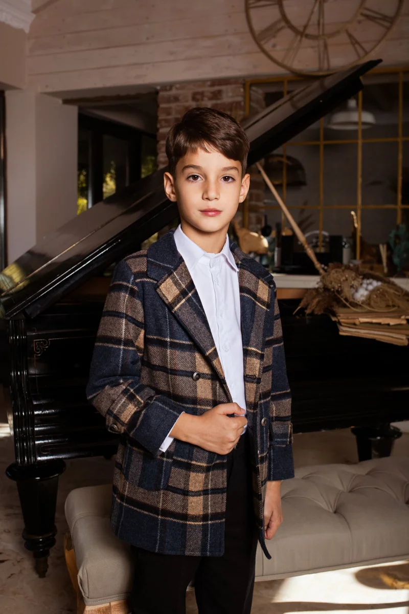 Palton elegant din stofa in carouri pentru baieti - Thomas
