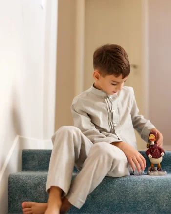 Pijama gri din in pentru baieti - Personalizare Broderie