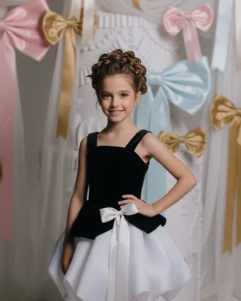 Rochie eleganta din catifea neagra si fusta alba pentru fete - Erin