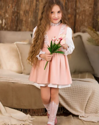 Sarafan roz elegant din in pentru fete - Iris