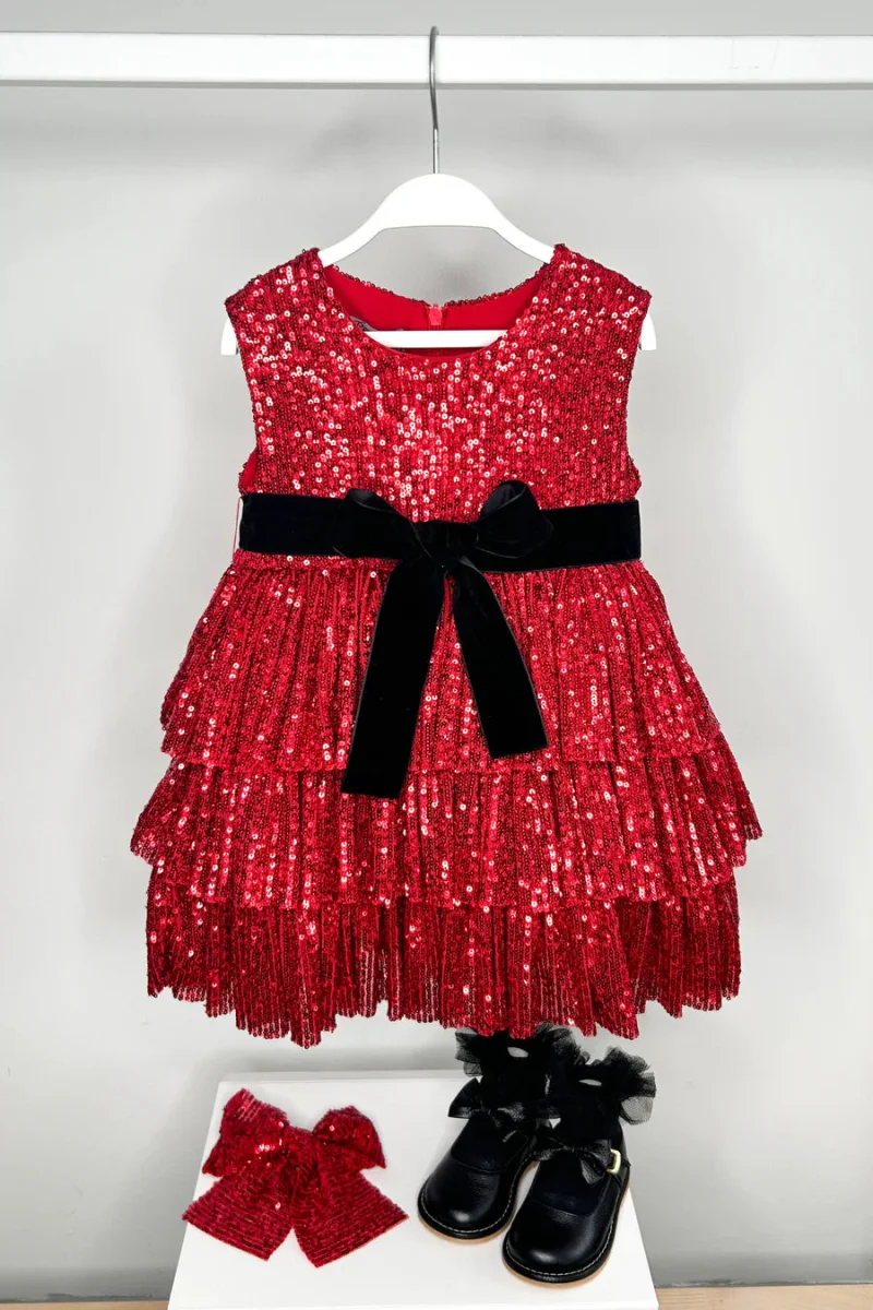 Rochie rosie elegantă din paiete pentru fete - 4-5 ani