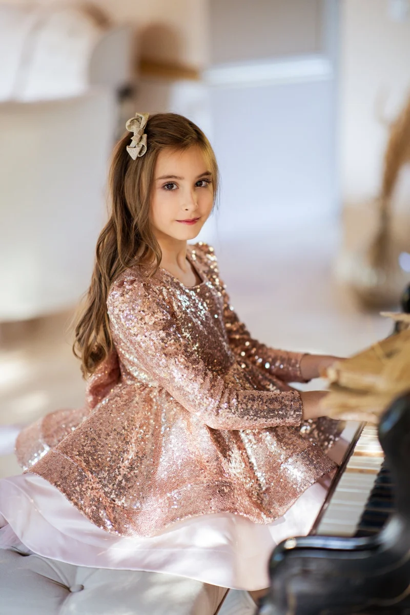 Rochie aurie eleganta din paiete pentru fete - Louisa