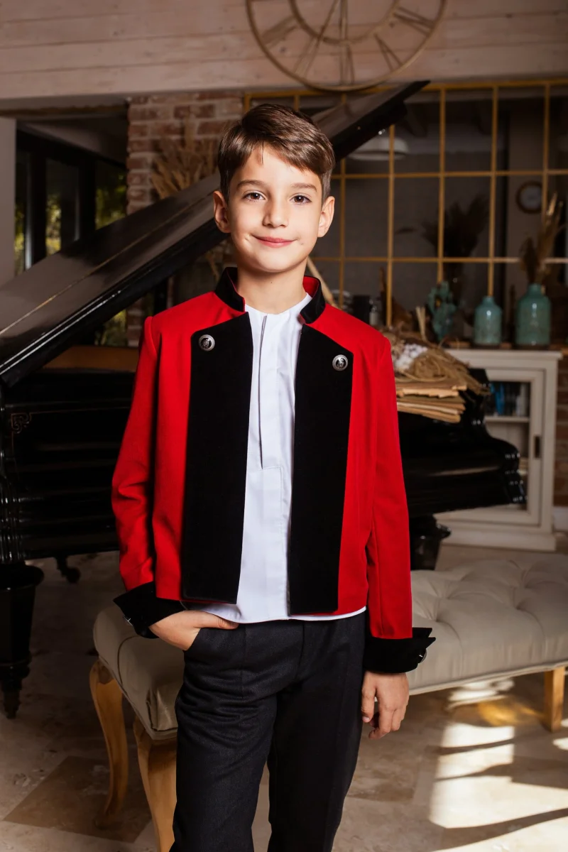 Sacou rosu elegant din catifea pentru baieti - Carter