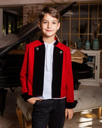 Sacou rosu elegant din catifea pentru baieti - Carter