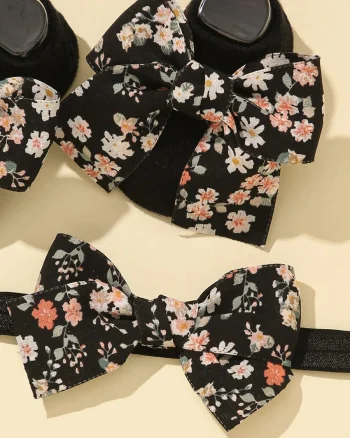Set șosete cu fundița și bentiță bebe
