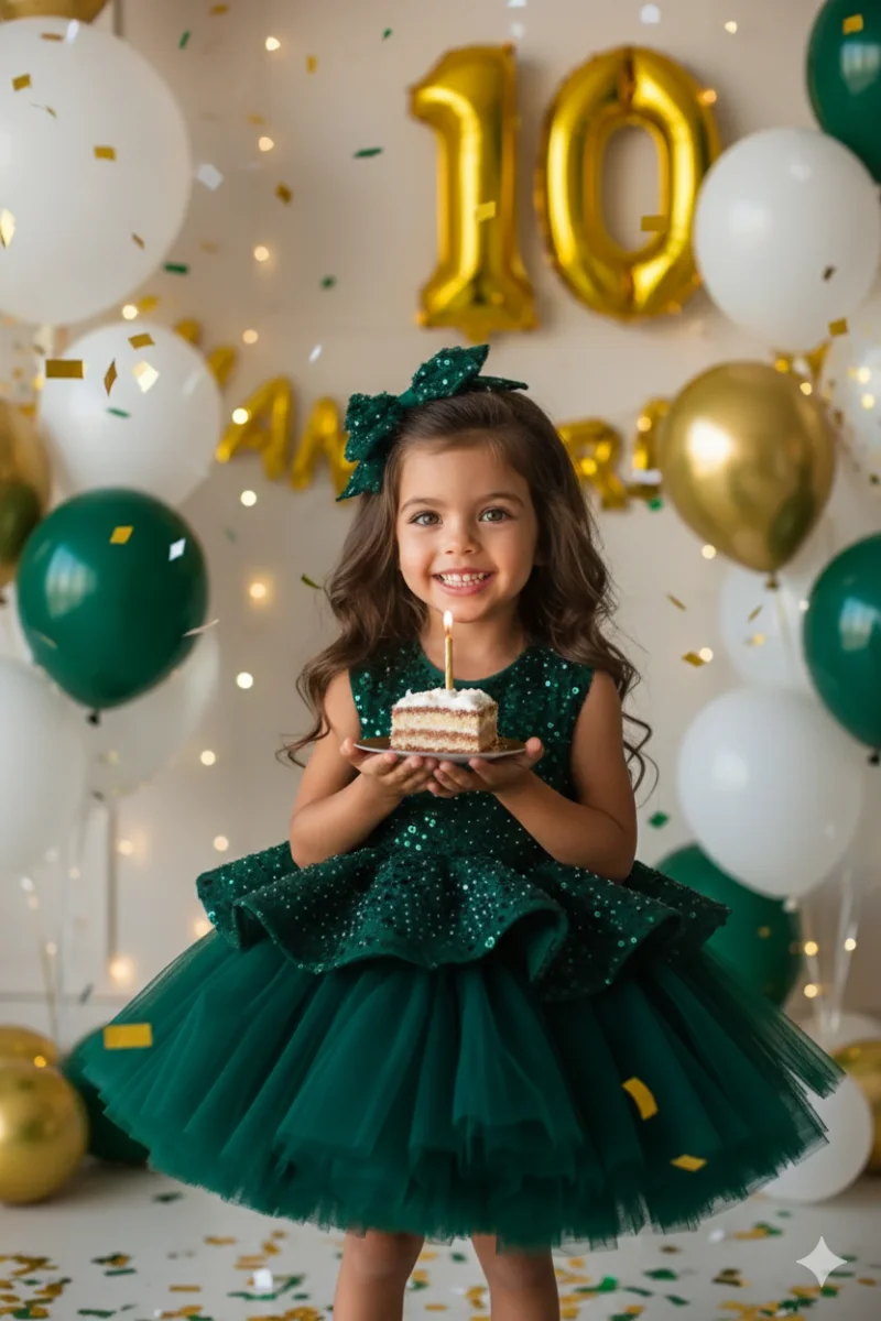 Rochie verde eleganta pentru fete, din dantela cu perle si paiete - Candy