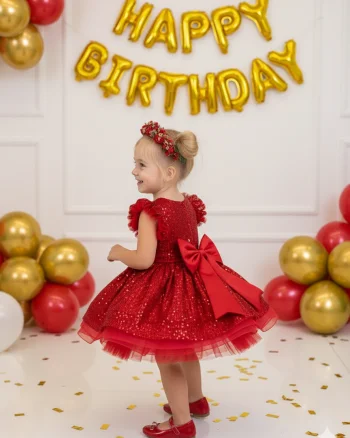 Rochie rosie eleganta din paiete pentru fete - Kiara