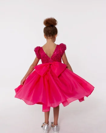 Rochie fuchsia eleganta din dantela si organza pentru fete - Agata