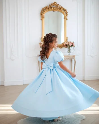 Rochie bleu lunga eleganta din tafta pentru fete - Helen