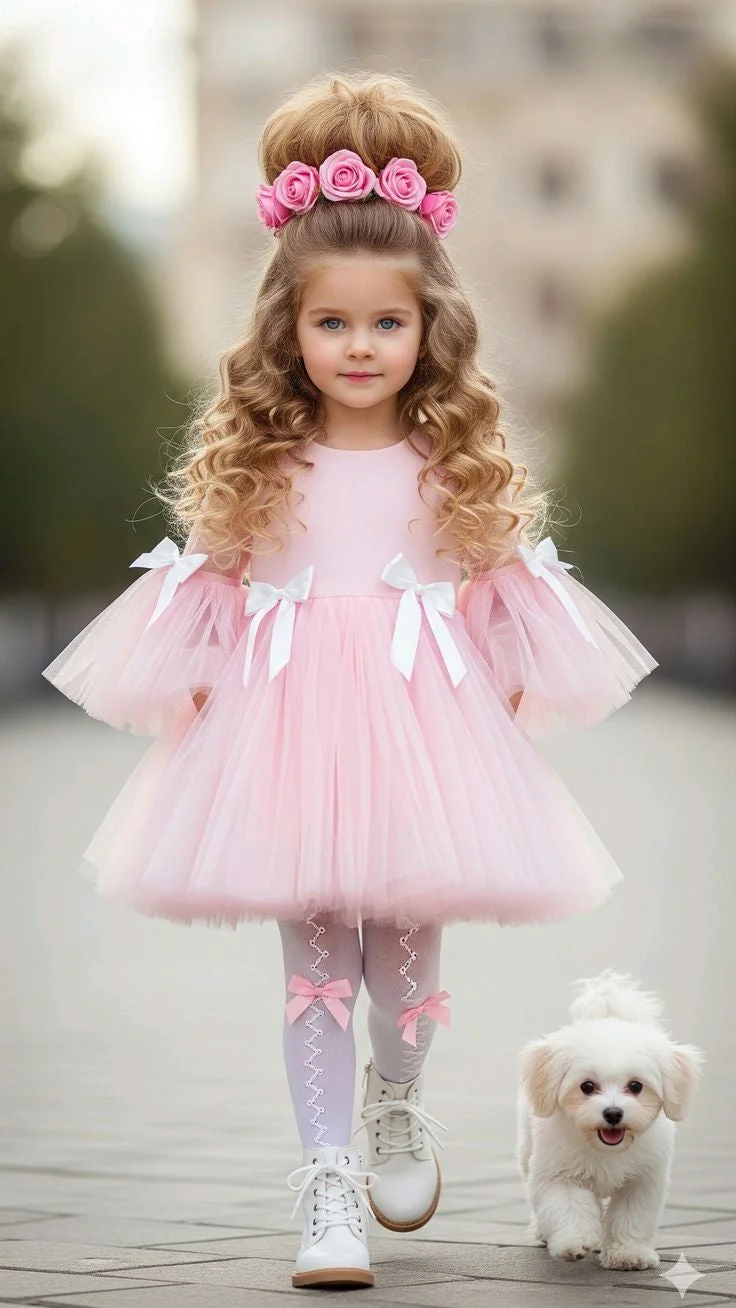 Rochie roz eleganta din tulle si fudnite pentru fete - Remi