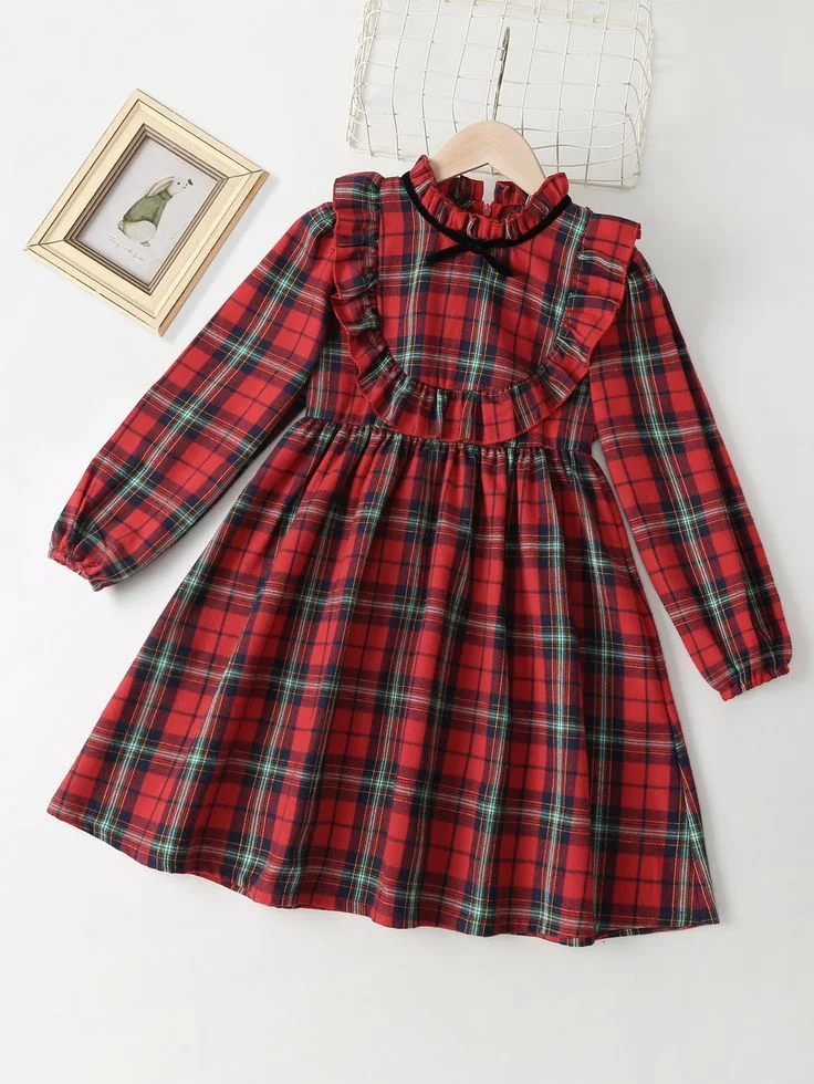 Rochie rosie casual pentru fete in carouri - 11 ani, 10 ani, 6 ani