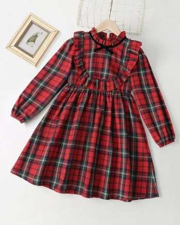 Rochie rosie casual pentru fete in carouri - 11 ani, 10 ani, 6 ani