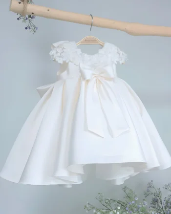 Rochie alba eleganta pentru fete, din tafta si dantela - Elenor