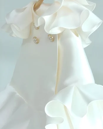 Rochie alba eleganta pentru fete, cu volane din tafta - Marisol