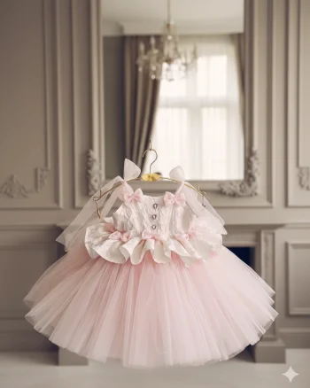 Rochie roz eleganta pentru fete, din brocard si tulle - Lilibet