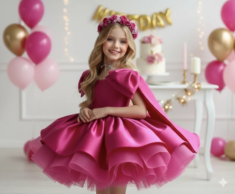 Rochie roz eleganta pentru fete, din tafta - Barbie