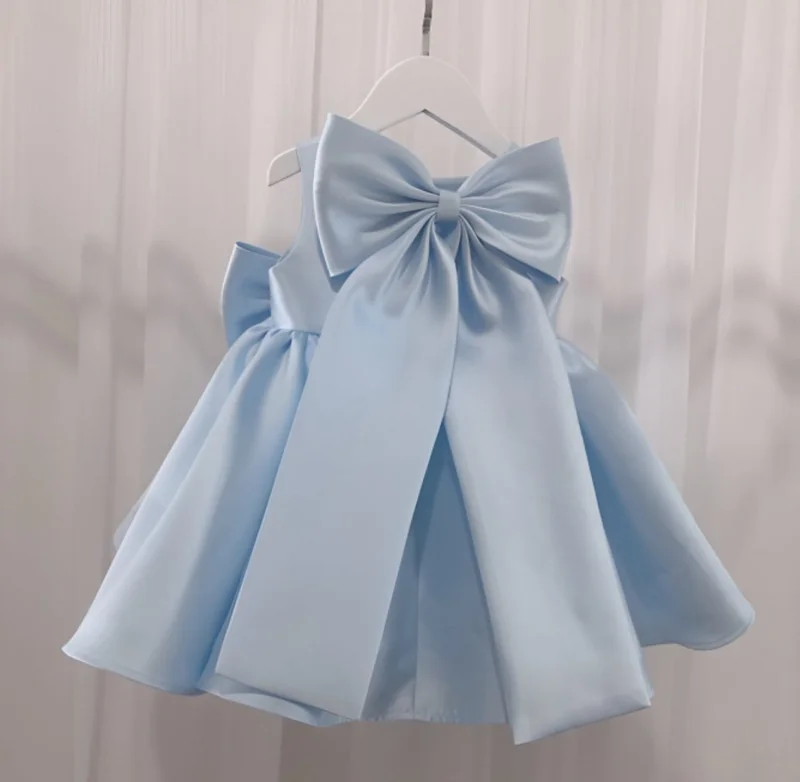 Rochie bleu eleganta pentru fete, cu fundite din tafta  - Blair