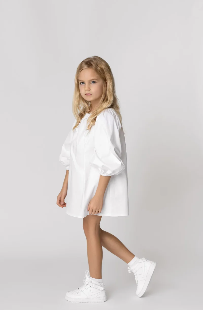 Rochie alba casual din poplin pentru fete - Mimy