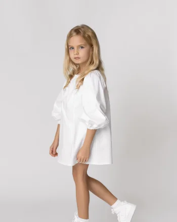 Rochie alba casual din poplin pentru fete - Mimy