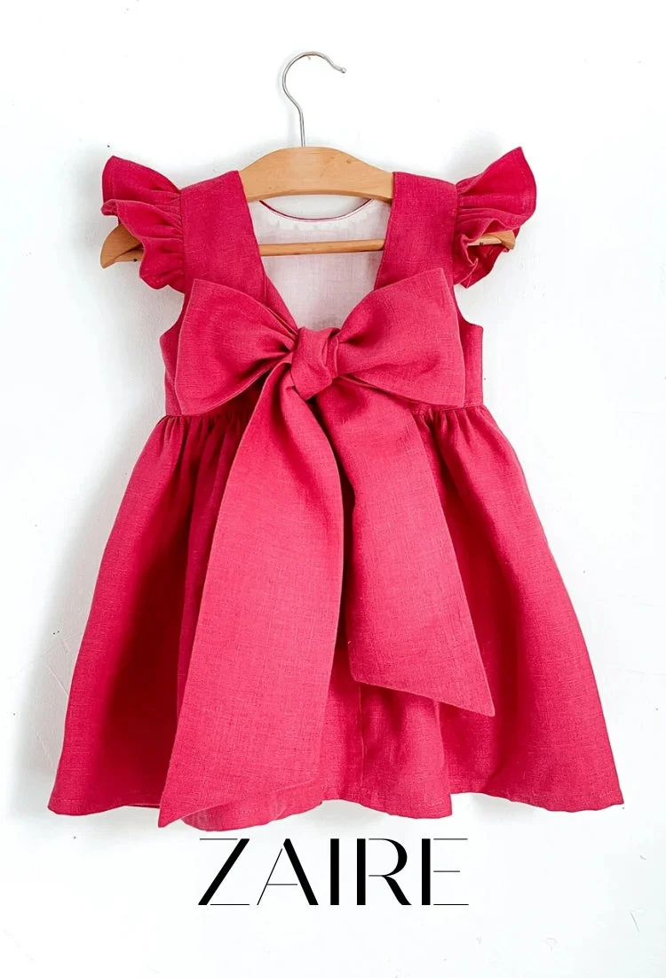 Rochie roz fuchsia cu funda din in pentru fete - Summer