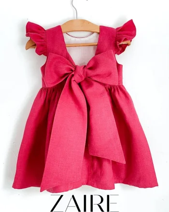 Rochie roz fuchsia cu funda din in pentru fete - Summer