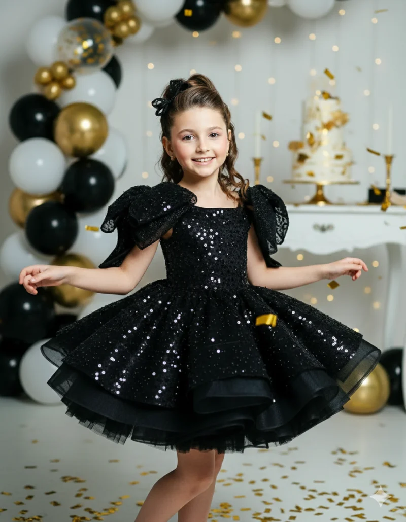 Rochie aurie eleganta din dantela cu perle si paiete pentru fete - Miriam
