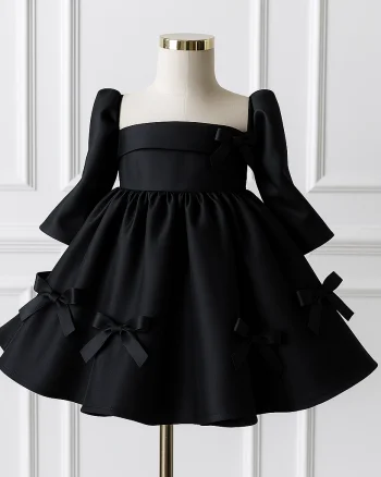 Rochie roz eleganta pentru fete, din tafta accesorizata cu fundite - Sol