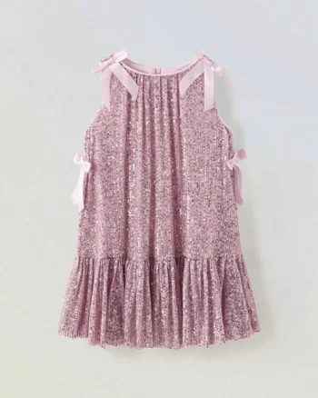 Rochie lila din paiate accesorizata cu fundite pentru fete - Sara