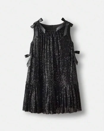Rochie neagra din paiate accesorizata cu fundite pentru fete - Sara