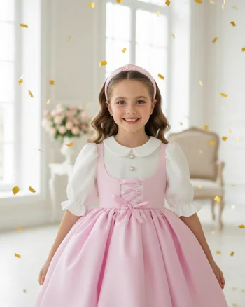 Rochie vintage din stofa roz pentru fete - Adelina