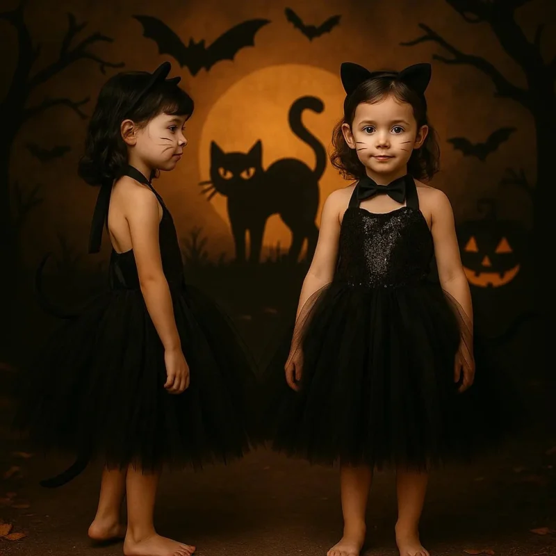 Rochie neagra cu paiete Halloween Party pentru fete - 15