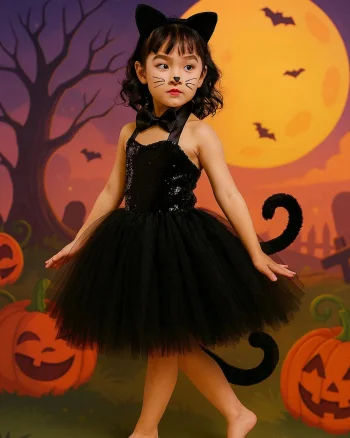 Rochie neagra cu paiete Halloween Party pentru fete - 16