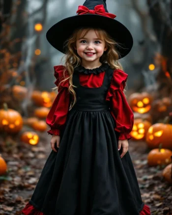 Rochie neagra lunga Halloween Party + PALARIE CADOU pentru fete - 01