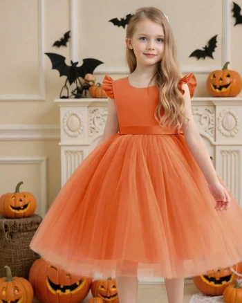 Rochie portocalie Halloween Party pentru fete - 20