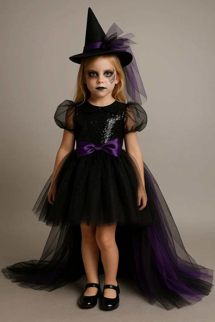 Rochie neagru si mov cu trena Halloween Party pentru fete - 22