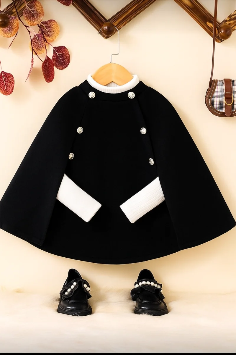Capa neagra eleganta din stofa pentru fete - Emily