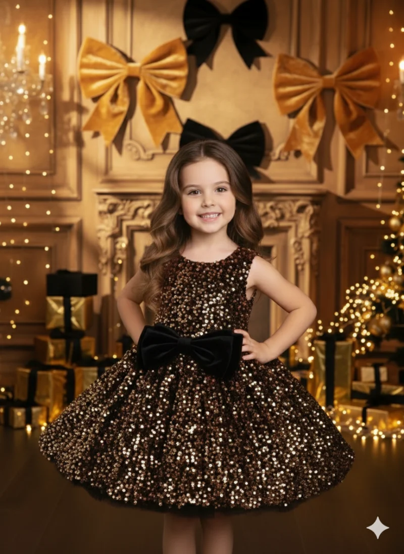 Rochie aurie eleganta din paiete pentru fete - Millie