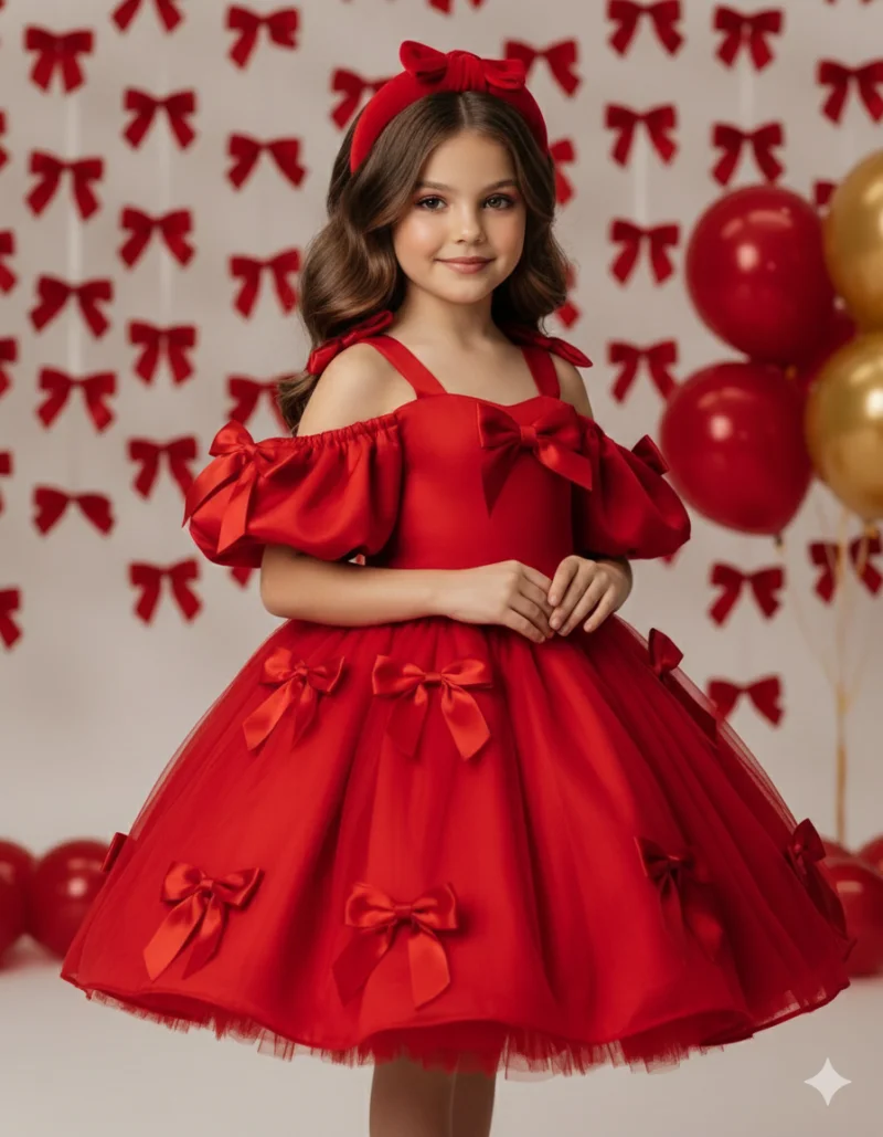 Rochie alba eleganta din tafta cu fundite roz pentru fete - Berta