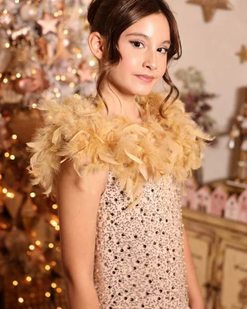 Rochie aurie eleganta din dantela cu paiete si fulgi naturali pentru fete - 6 ani - LIVRARE 24H