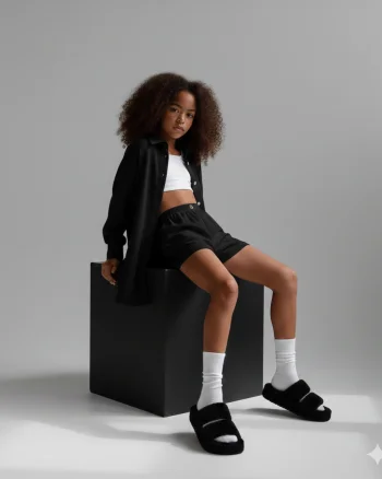 Compleu alb din muselina cu pantaloni scurti si camasa oversize pentru fete - Defne