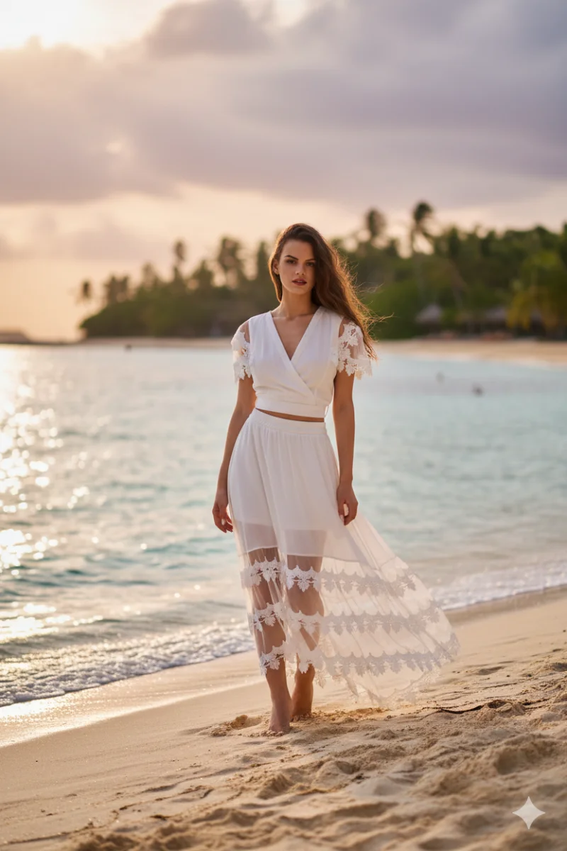 Compleu alb fusta si bluza pentru dama