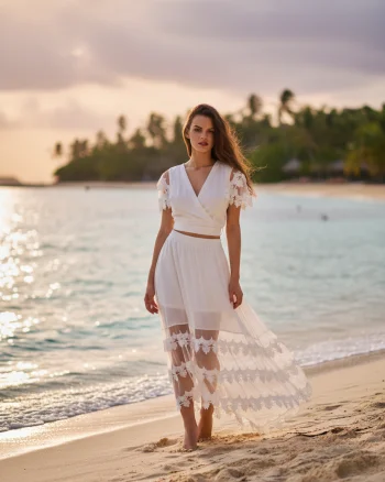 Compleu alb fusta si bluza pentru dama