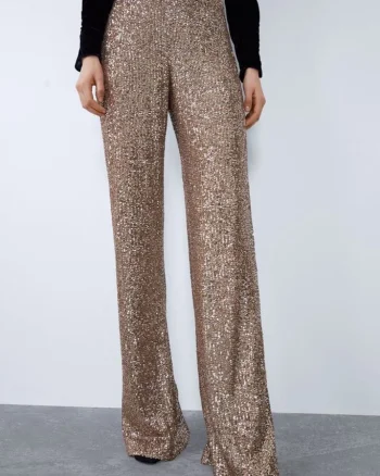 Pantaloni eleganti din paiete aurii