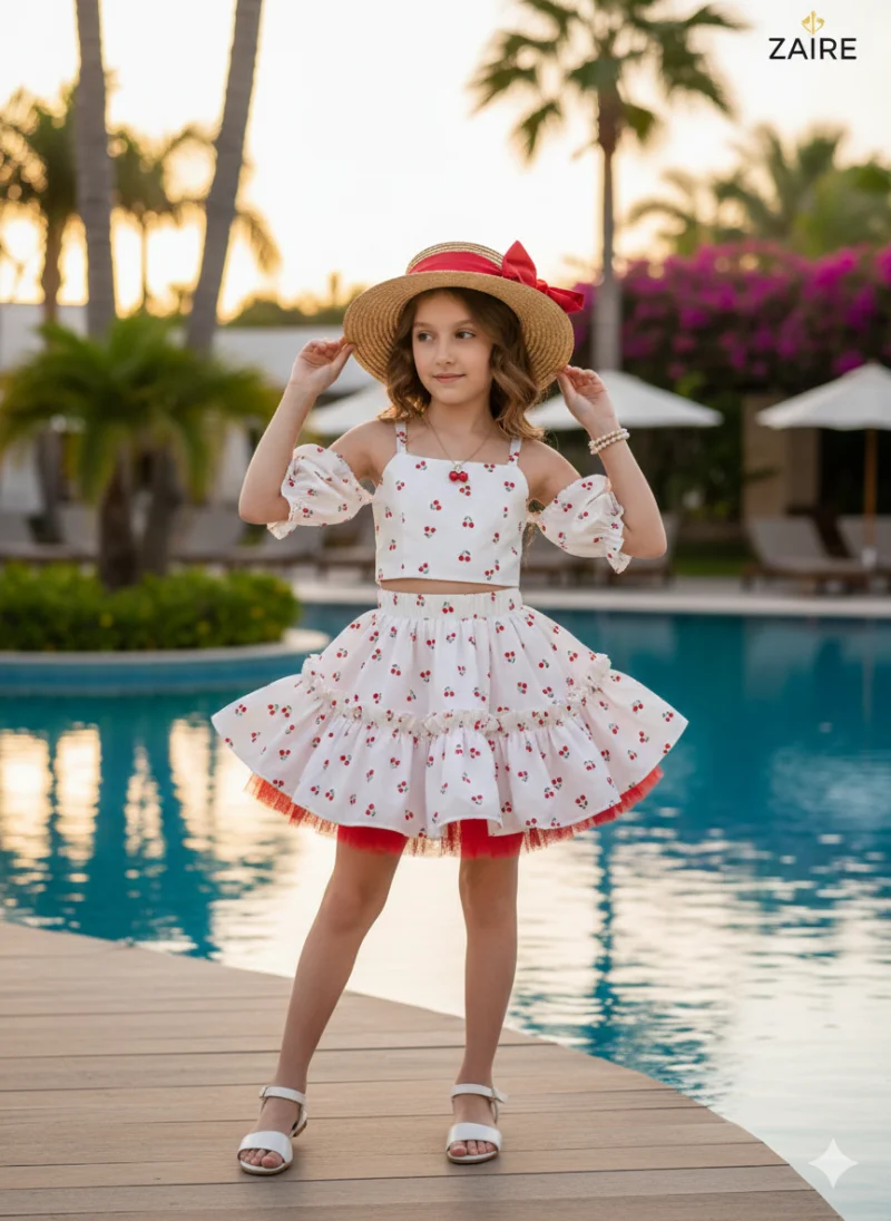 Compleu casual din bumbac cu cirese - Nova