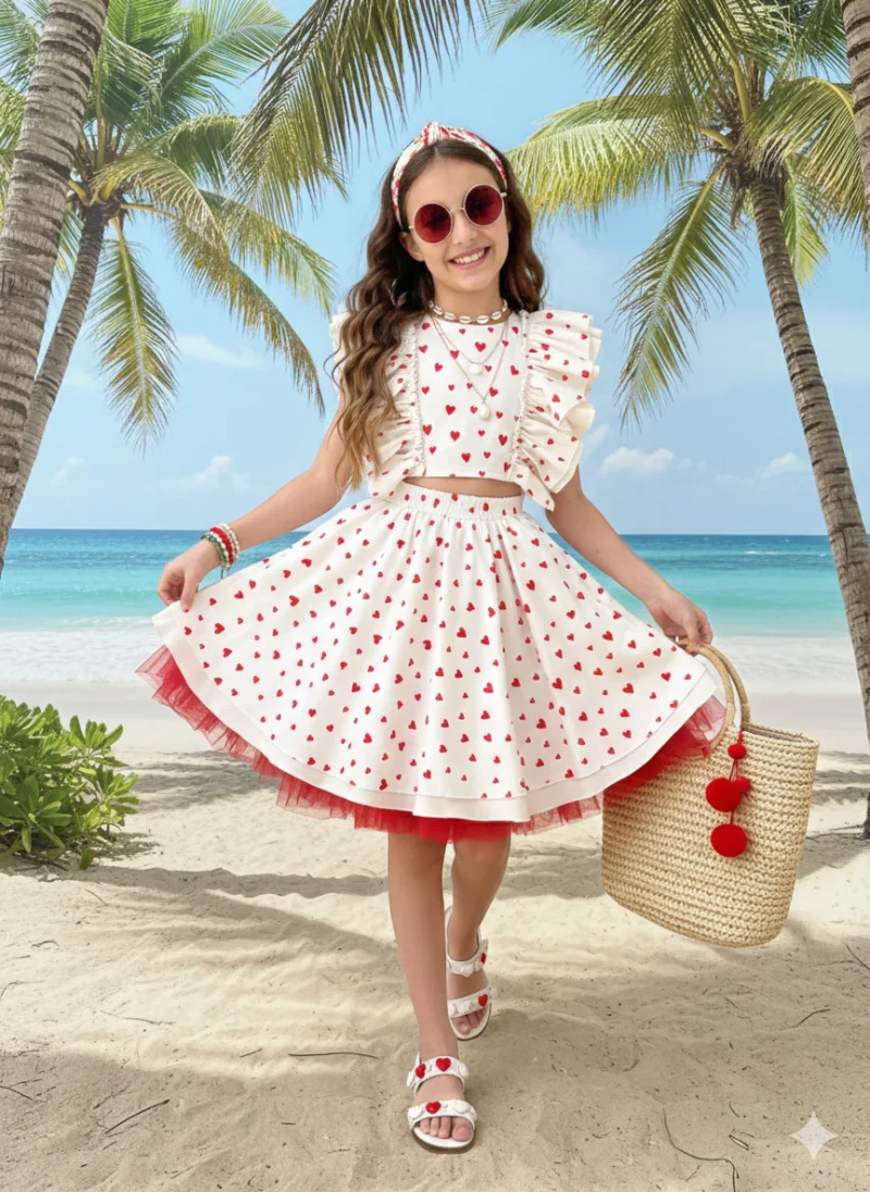 Compleu casual din bumbac cu inimioare - Penelope